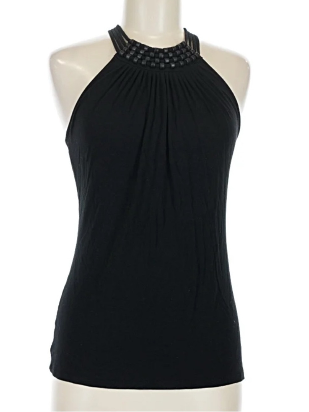 MICHAEL Michael Kors Black Beaded Tank Top Small Built in Bra